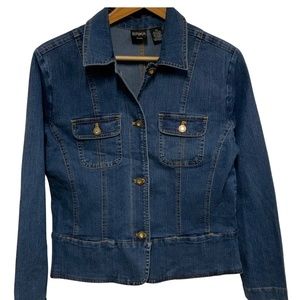 Erika Blue Denim Jacket w/ Gold and Rhinestone Buttons